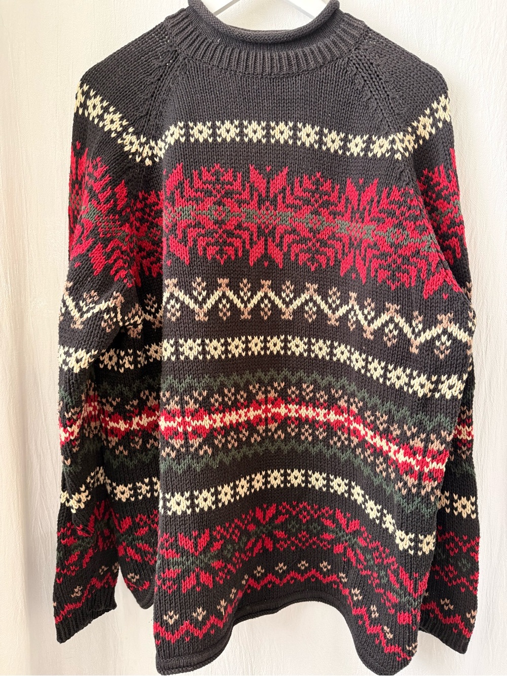 Vintage Eddie Bauer Fair Isle Nordic Snowflake Design Cotton Sweater, sz L